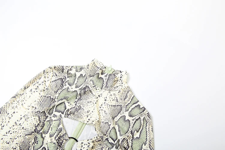 Weird Puss Snake Print Jumpsuit Woman Sexy Cirque Hollow Full Sleeve Skinny Fitness Midnight Clubwear Party Coquette Overalls