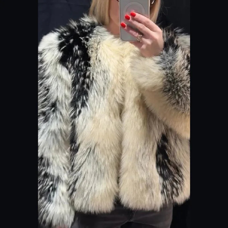 Oversized Black White Faux Fur Jacket