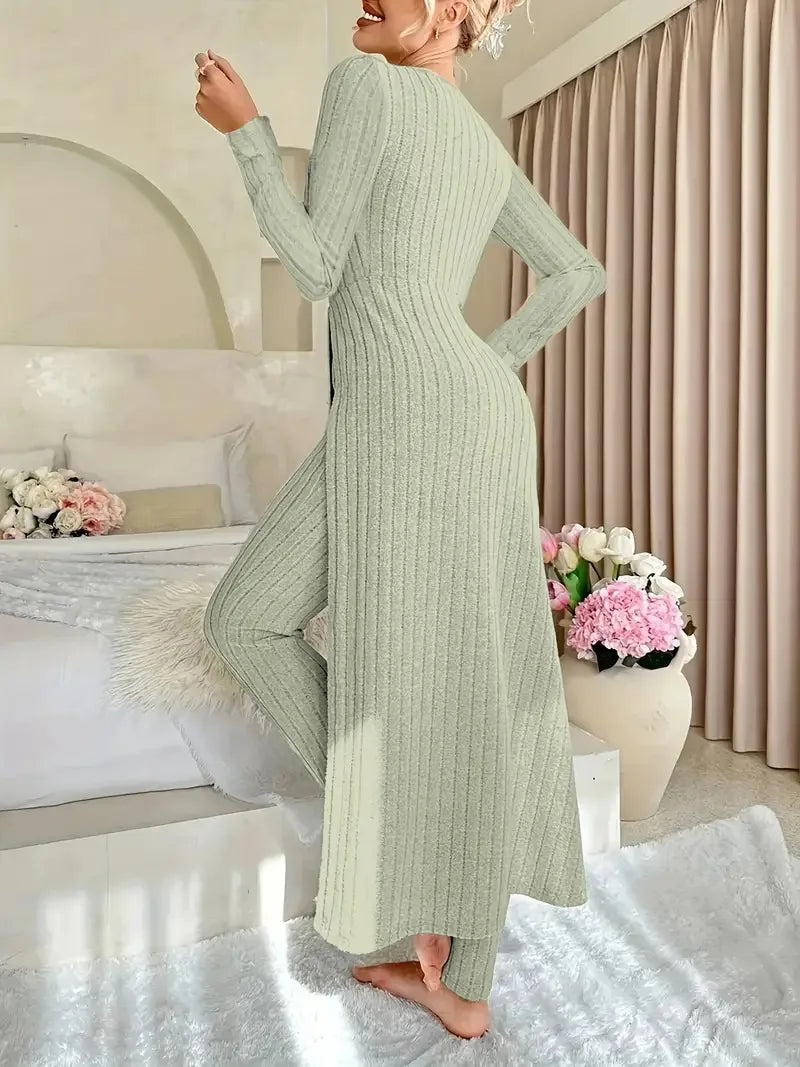 O-Neck Split Top & Slim Trousers Lounge Set