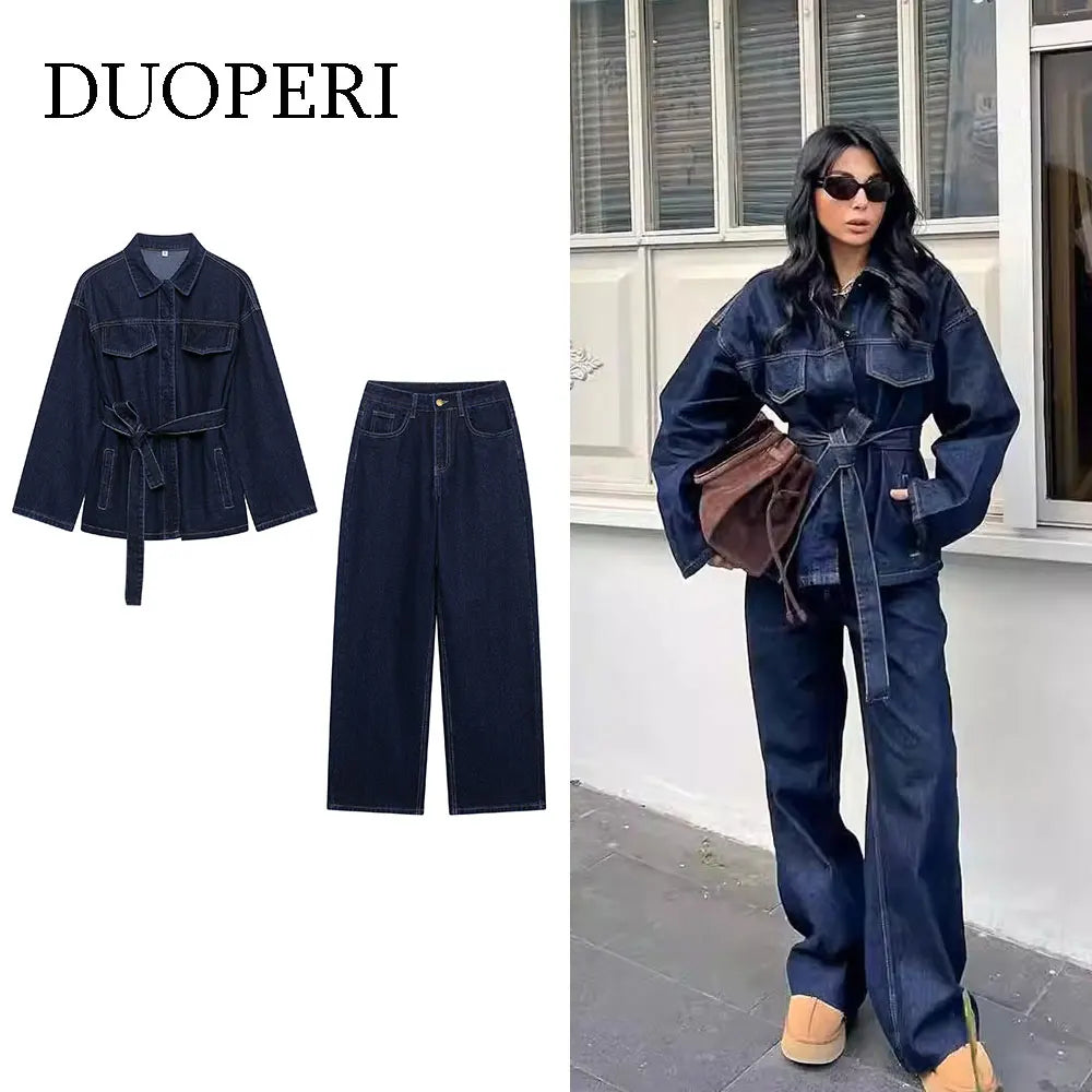 DUOPERI Sets With Belt Denim Jackets