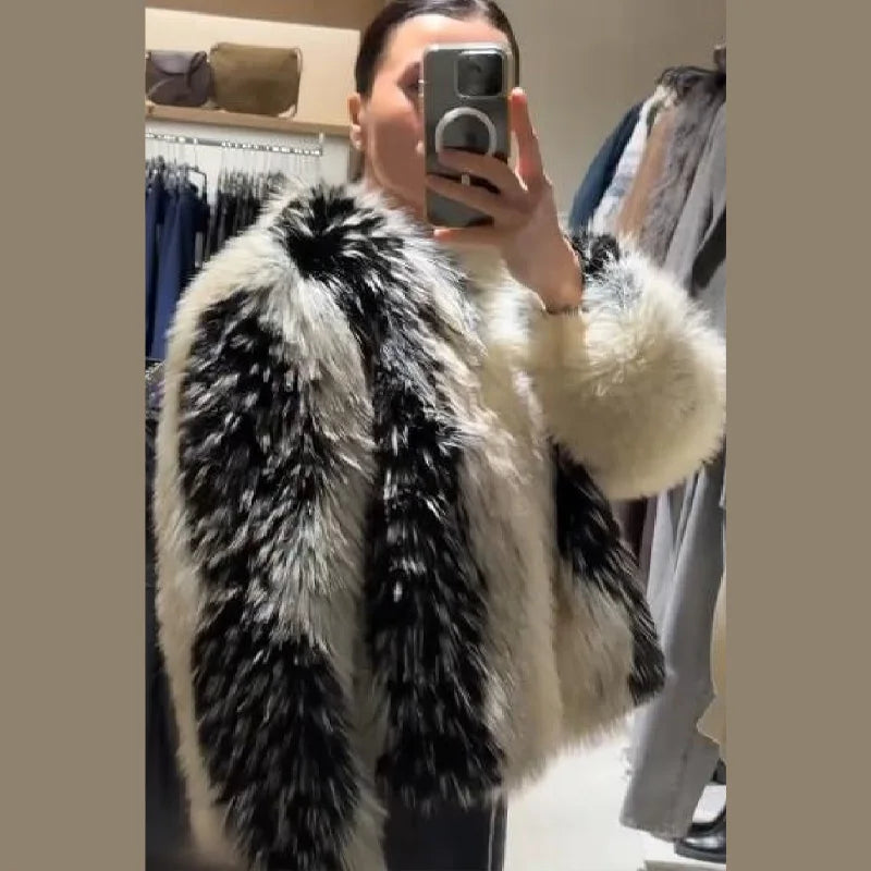 Oversized Black White Faux Fur Jacket