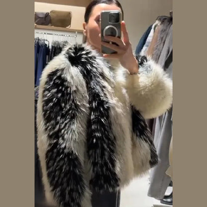 Oversized Black White Faux Fur Jacket