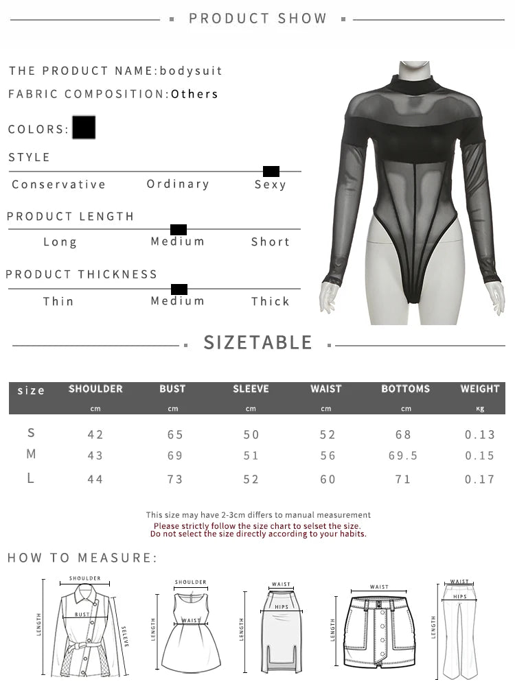 Mesh Patchwork Long Sleeve Sheer Bodysuit