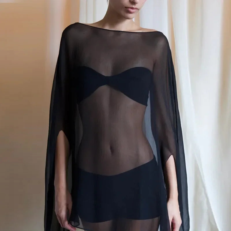 See-Through Chiffon Cover-Up Blouse