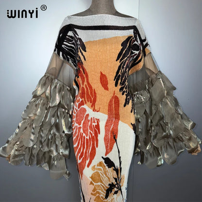 Pleated Boho Kaftan Evening Maxi Dress