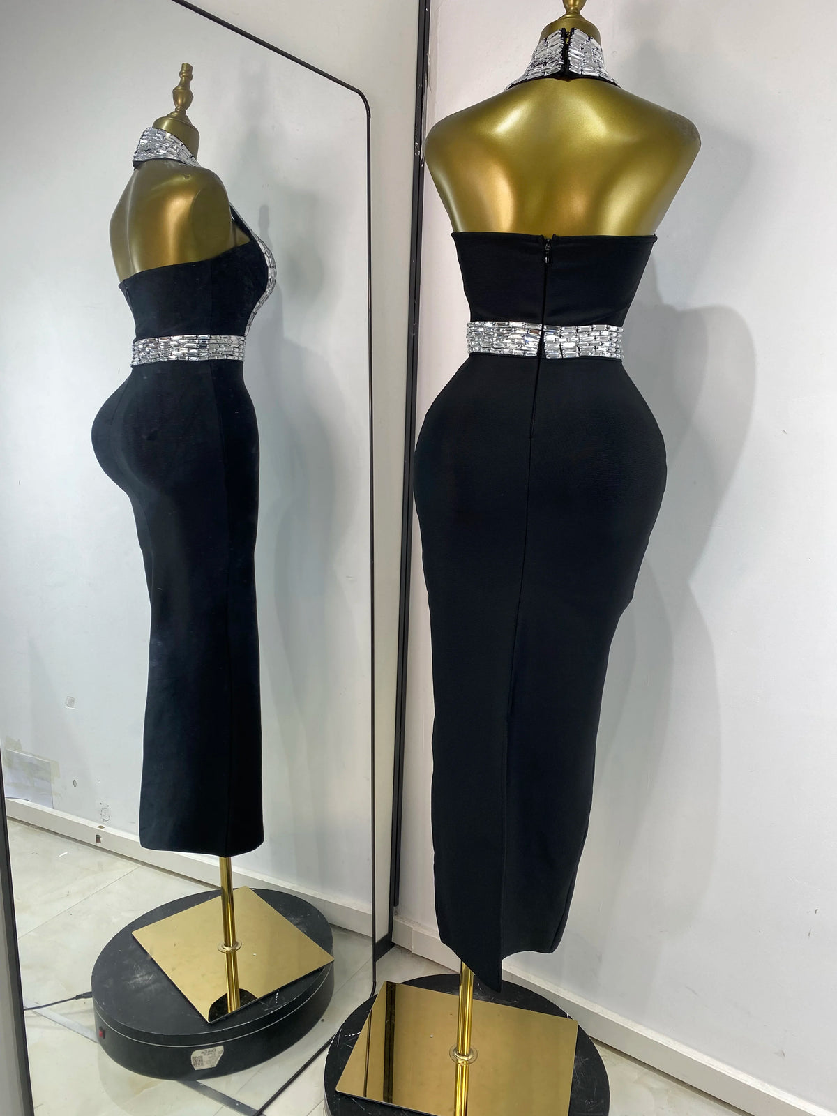 New Rhinestones Bandage Dress Halter Backless