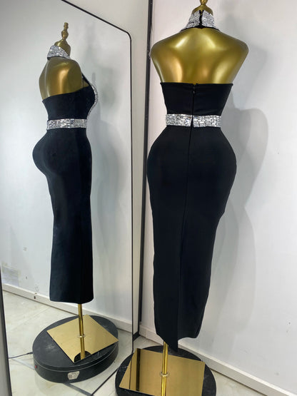 New Rhinestones Bandage Dress Halter Backless