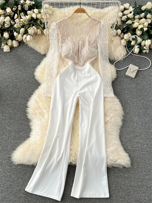Lace Embroidered Backless Jumpsuit