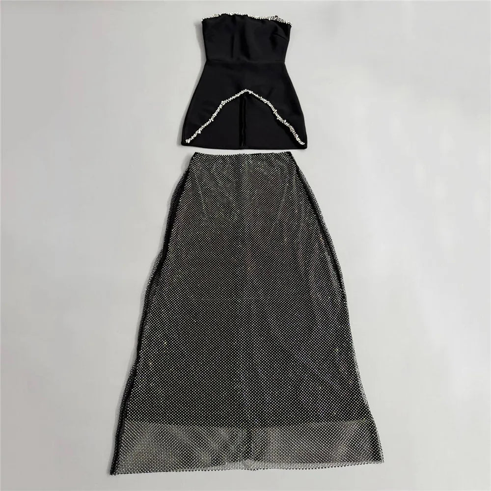 Beaded Strapless Top & Maxi Skirt Set
