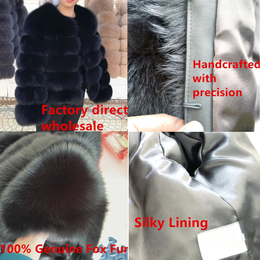 QUEENTINA Fox Fur Coat Real Brown