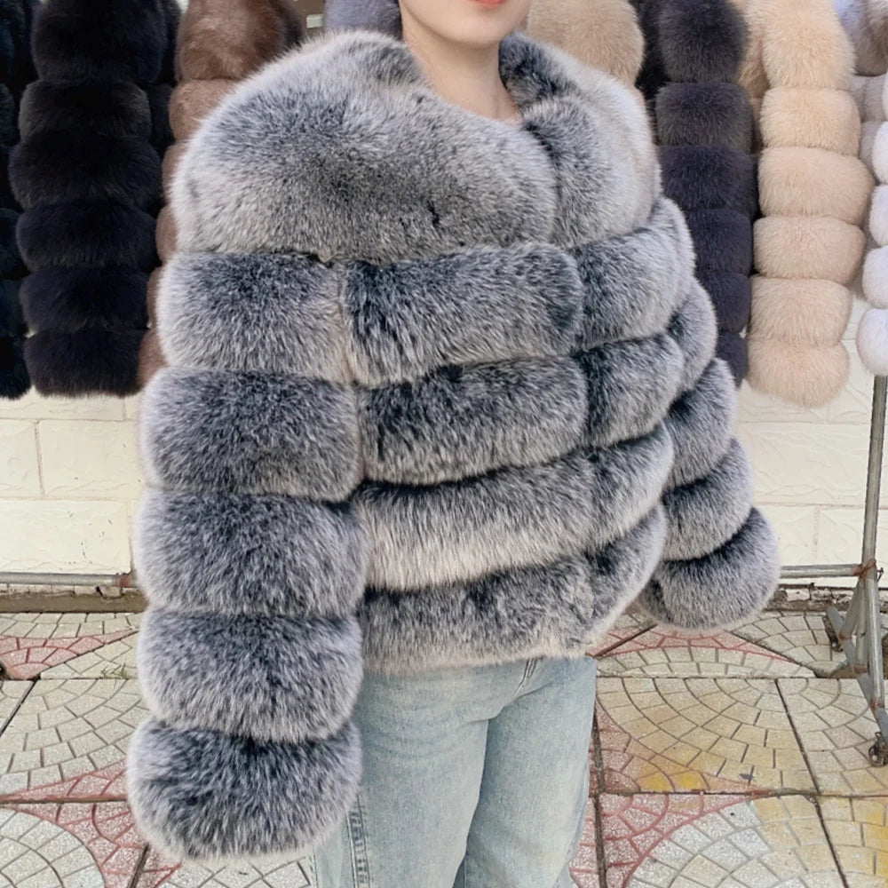 QUEENTINA Fox Fur Coat Real Brown