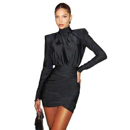 Nibber Classic Turtleneck Dress Shoulder Padded