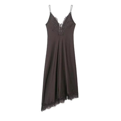 Lace-Spliced Satin Maxi Dress