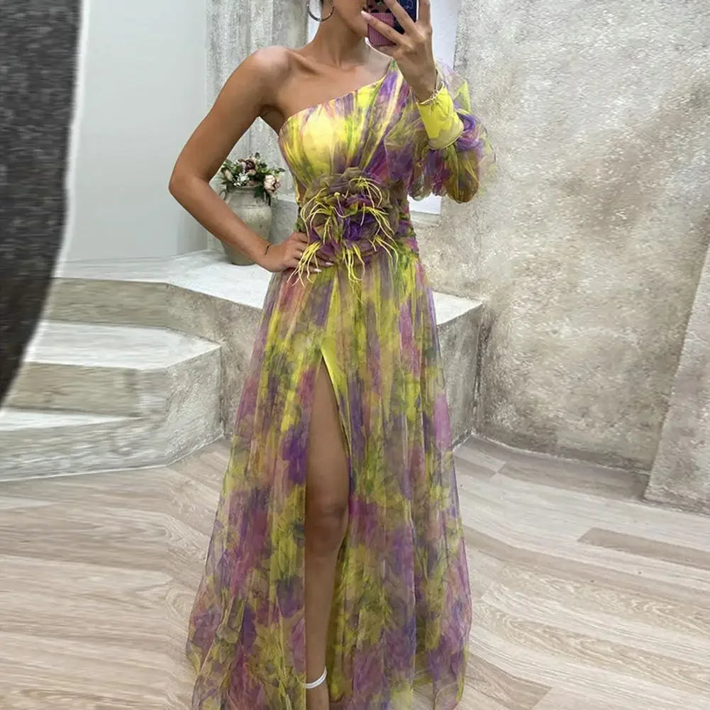 Formal Party Dress One Shoulder Tie-dye