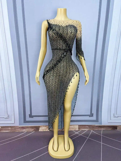 One-Shoulder Sequin High-Split Gown