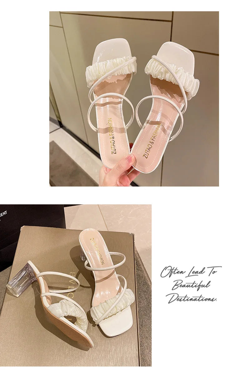 Transparent, Sandals Thick High Heels, with