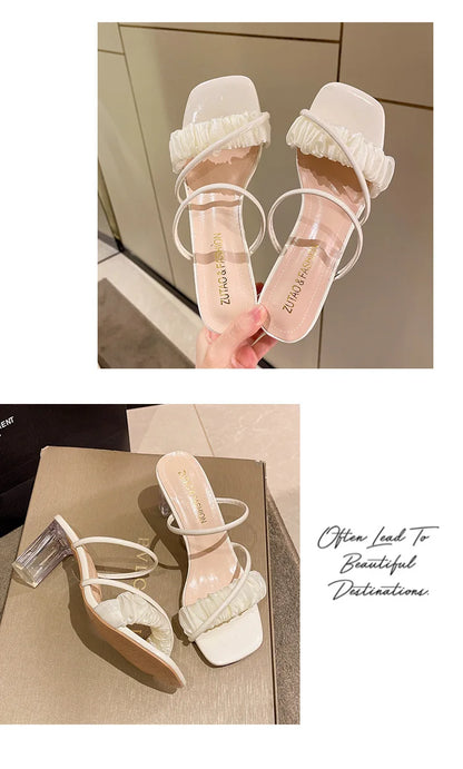 Transparent, Sandals Thick High Heels, with