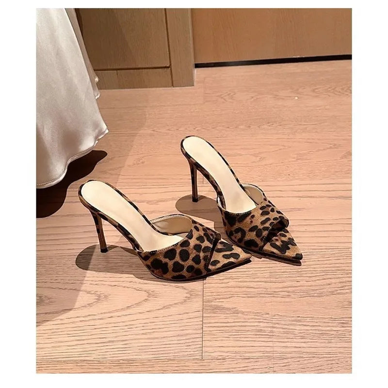 Leopard Print Stiletto High Heel Mules