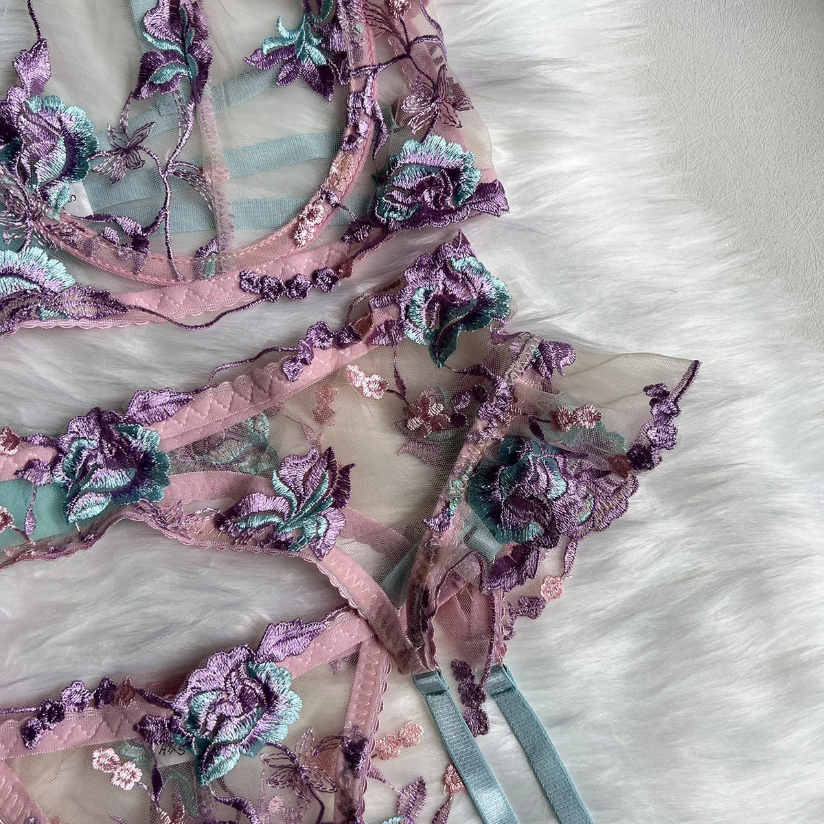 Embroidered Patchwork Lingerie Set