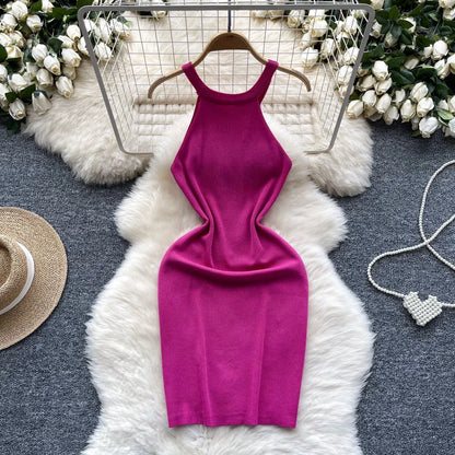 Beaded Halter Knit Bodycon Mini Dress