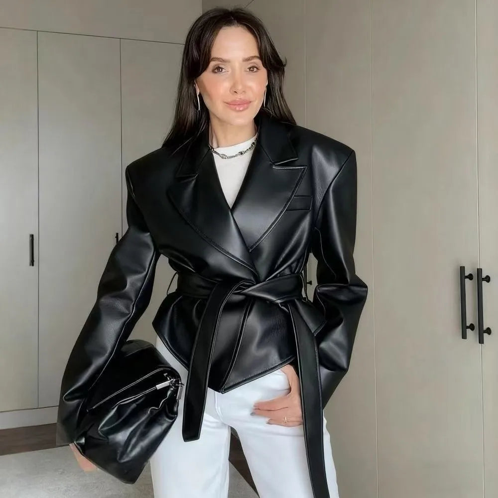 Lace-Up Faux Leather Moto Jacket