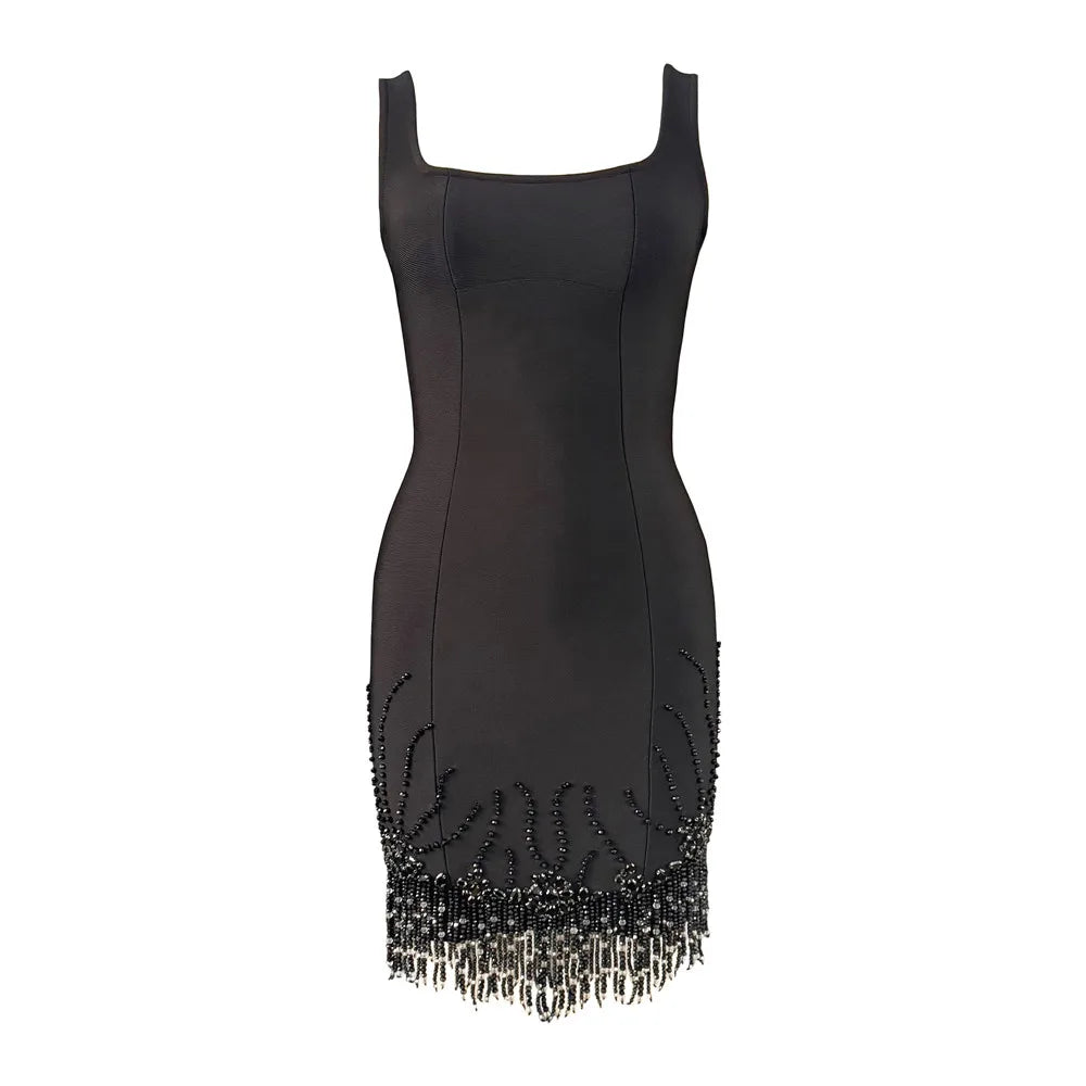 Sleeveless Bandage Dress Beading Tassel Clothes