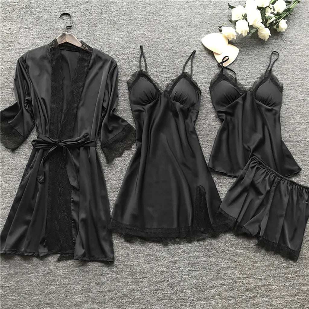 Silk Robe and Lace Nightdress Set
