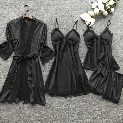 Silk Robe and Lace Nightdress Set