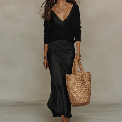 Elegant V-Neck 2-Piece Maxi Dress Set