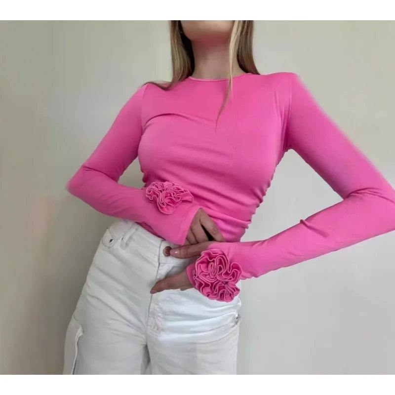 3D Floral Long-Sleeve Top