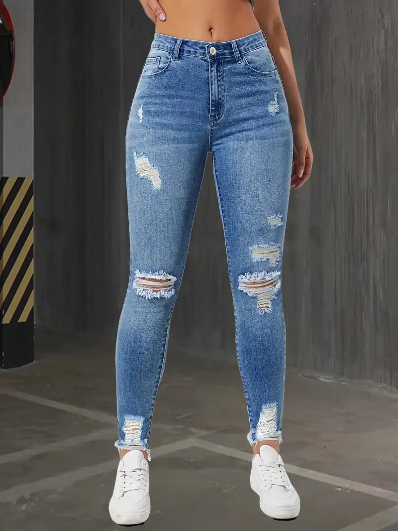 High-Waisted Ripped Skinny Jeans