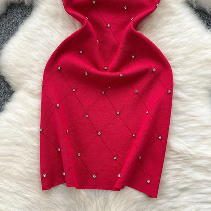 Beading Knitting Sheath Tank Dress Bodycon