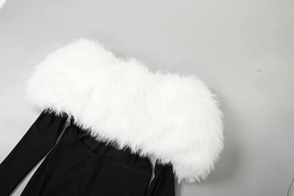 Feather Trim Slash Neck Jumpsuit