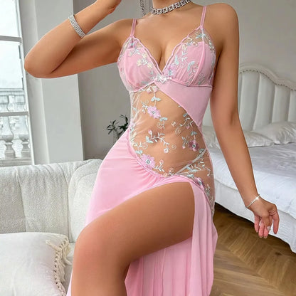 Floral Print Lace V-Neck Slip Nightdress