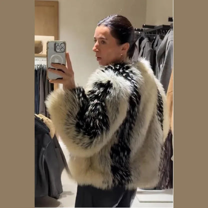 Oversized Black White Faux Fur Jacket
