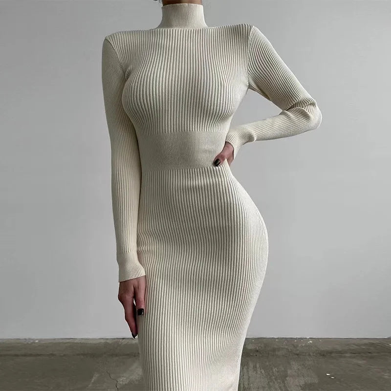 Knitted Turtleneck Bodycon Midi Dress