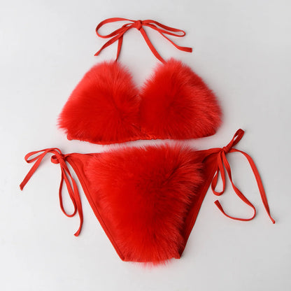Fake Fox Fur Halter Solid Color