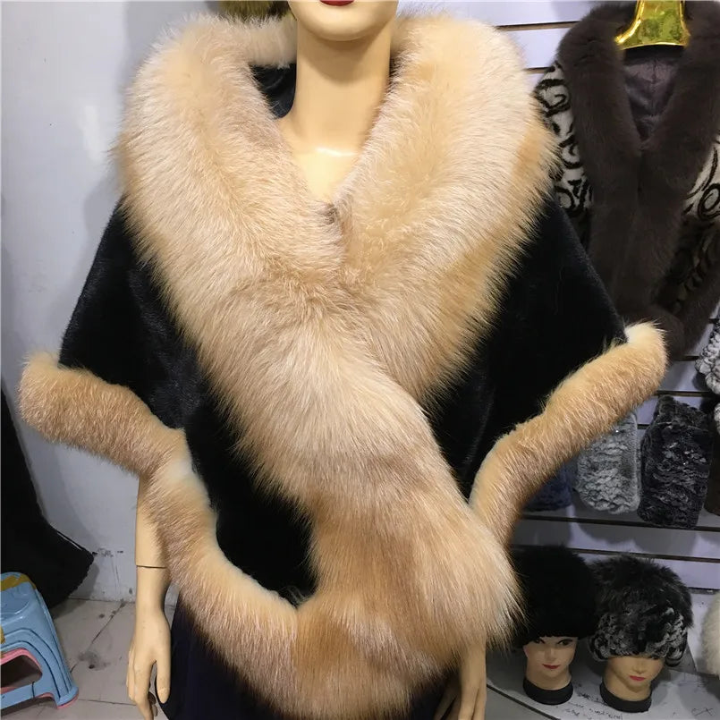 Natural Mink Fur Cape with Real