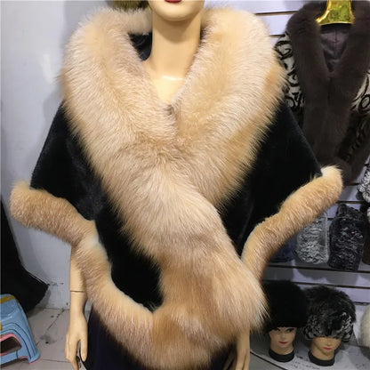 Natural Mink Fur Cape with Real