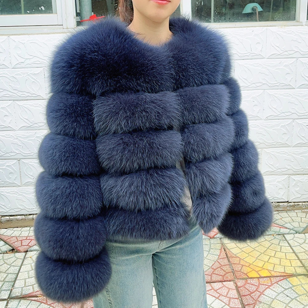 QUEENTINA Fox Fur Coat Real Brown