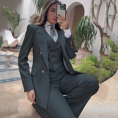 Navy Striped 3-Piece Blazer, Vest & Pant Set