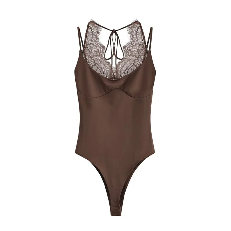 Bodysuit 2026 New Brown Spliced Lace