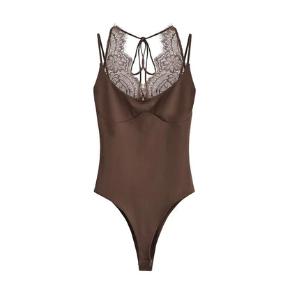 Bodysuit 2026 New Brown Spliced Lace
