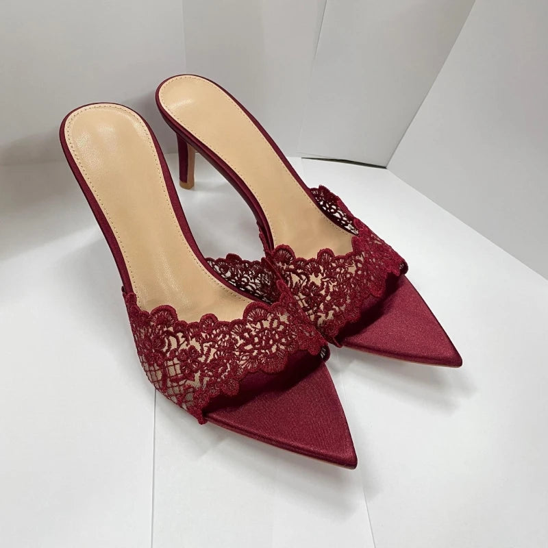 New High Heel Sandals Lace Embroidery