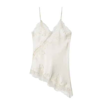 Asymmetrical Lace Backless Slip Top