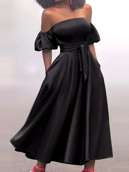 Off-Shoulder Belted Midi Dress
