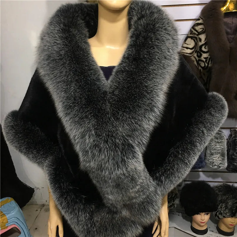 Natural Mink Fur Cape with Real