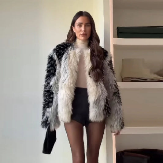 Oversized Black White Faux Fur Jacket