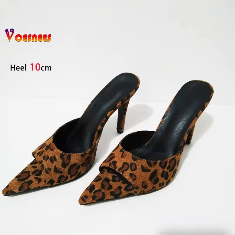 Leopard Print Stiletto High Heel Mules