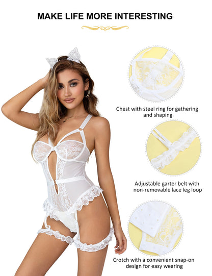 Sheer Lace Strappy Teddy Bodysuit